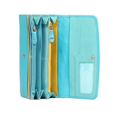 portfel skórzany damski niebieski z zółtymi detalami - sklep Słoń