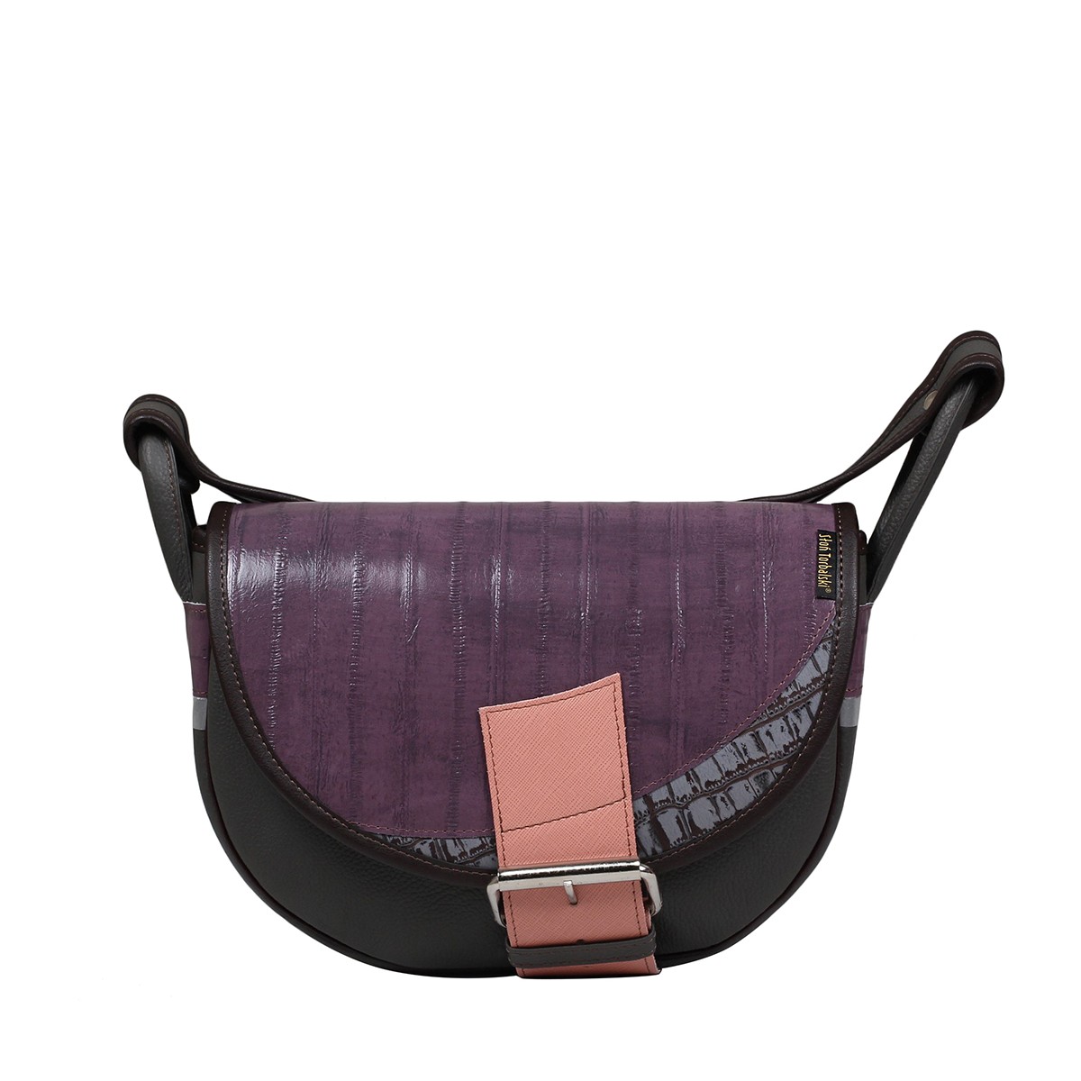  brązowa z klapą  w kolorze fioletowym damska torebka listonoszka skórzana na ramię Freshman Mini