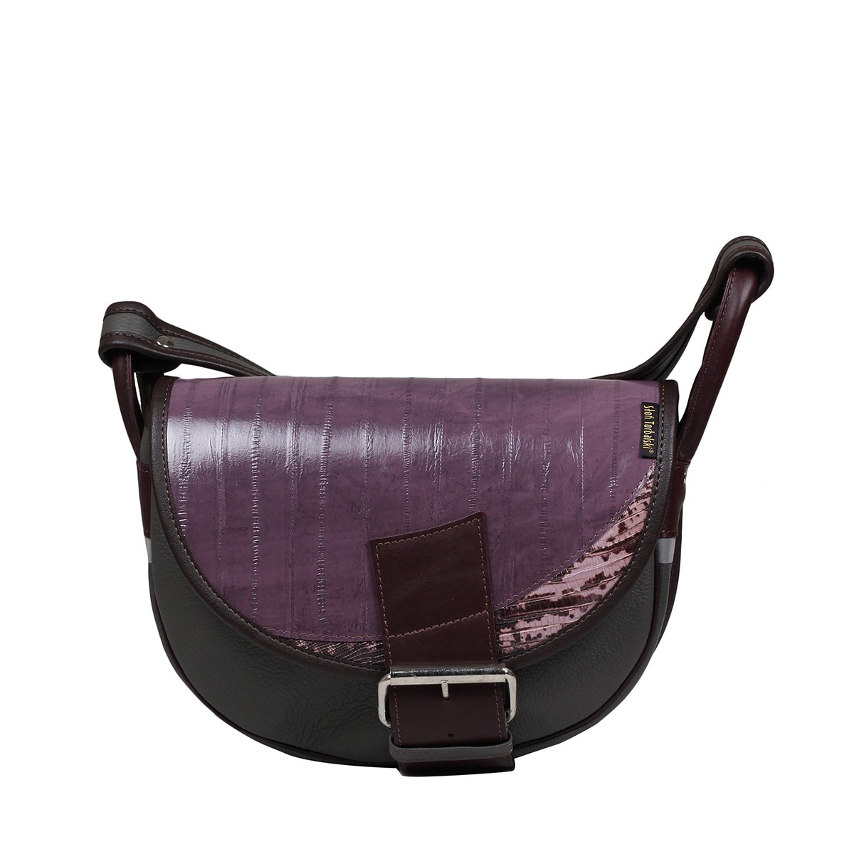 brązowa z klapą w kolorze fioletowym damska torebka listonoszka skórzana na ramię Freshman Mini