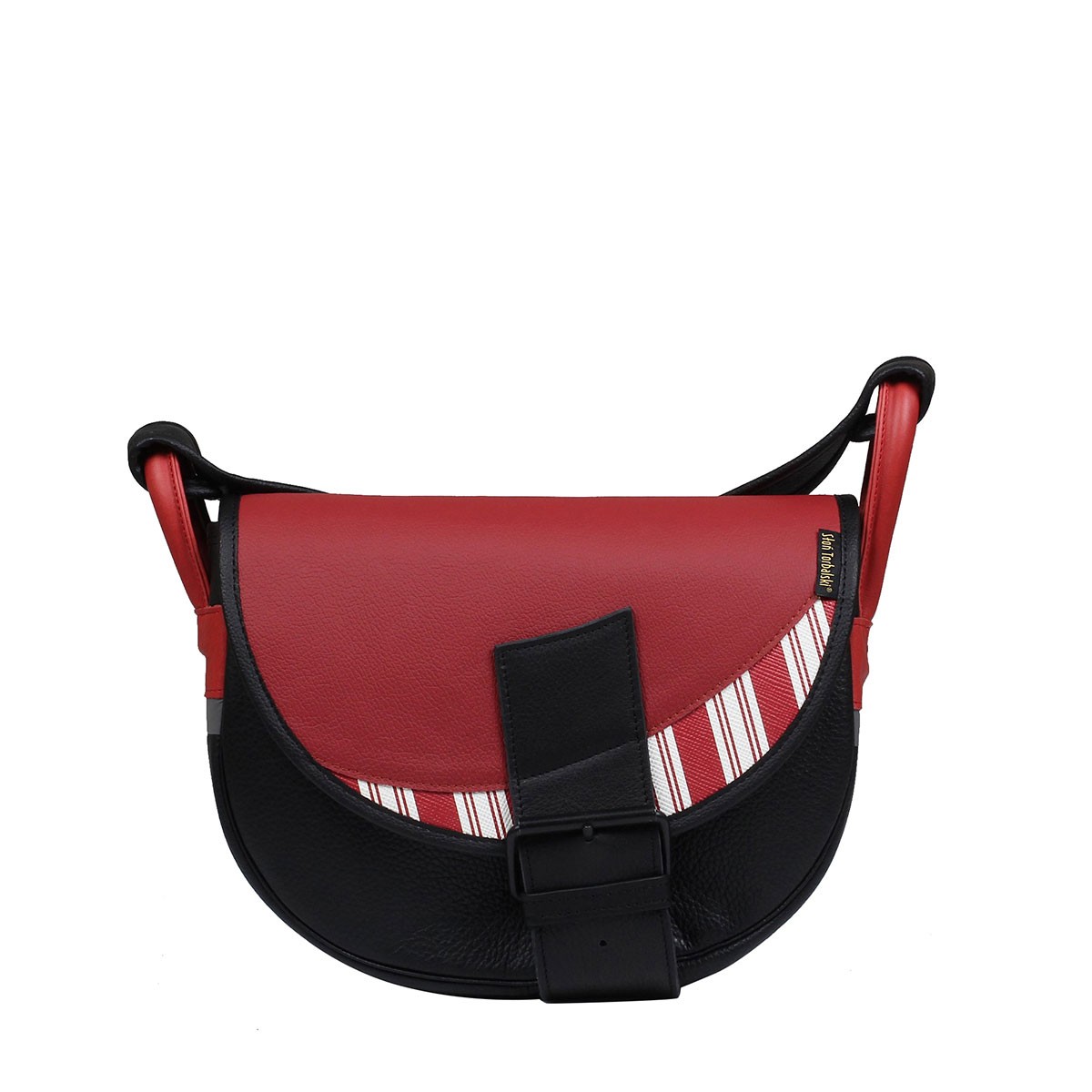 czarna z czerwona klapą  damska torebka listonoszka skórzana na ramię Freshman Mini