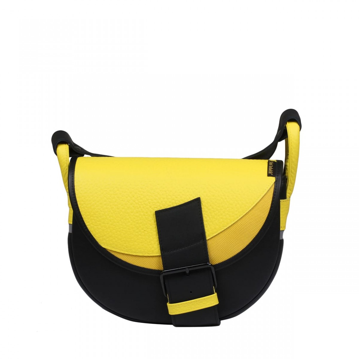  czarna z żółtą klapą damska torebka listonoszka skórzana na ramię Freshman Mini