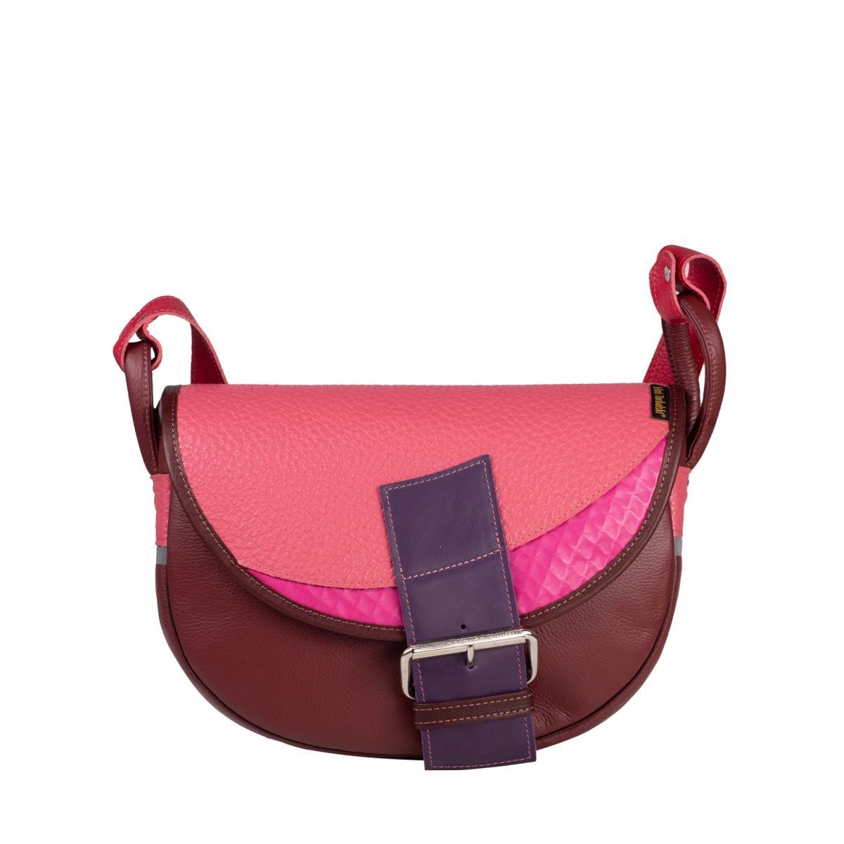 bordowa z klapą kolorze różowym damska torebka listonoszka skórzana na ramię Freshman Mini
