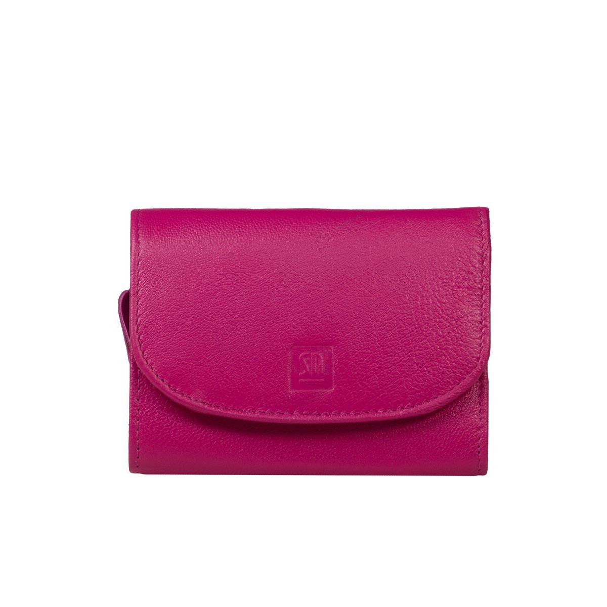 portfel skórzany różowy z fioletowym detalem