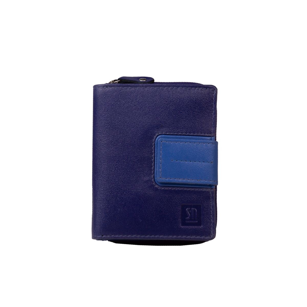 granatowo-niebieski portfel skórzany