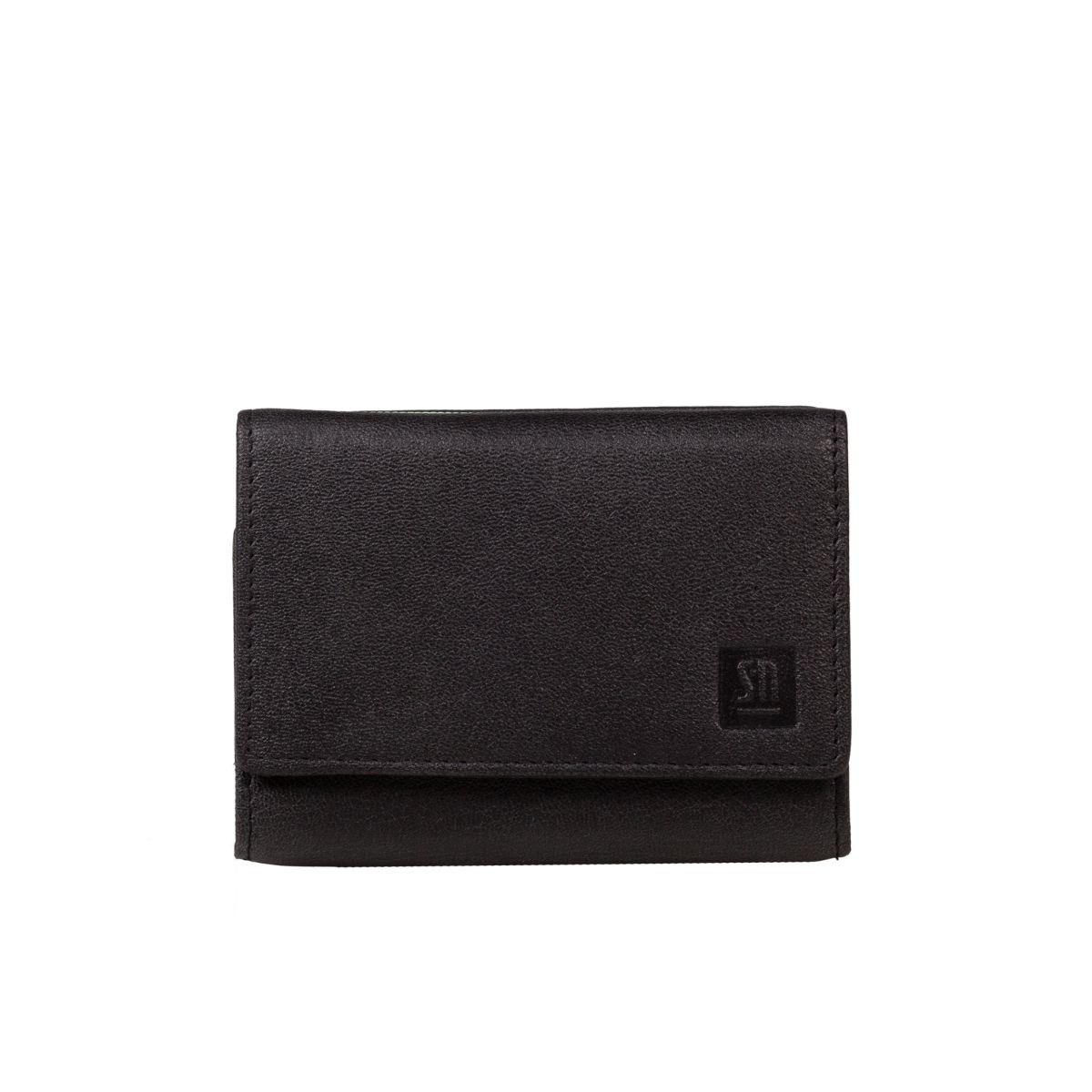 czarny portfel skórzany z niebiesko-turkusowym wnętrzem
