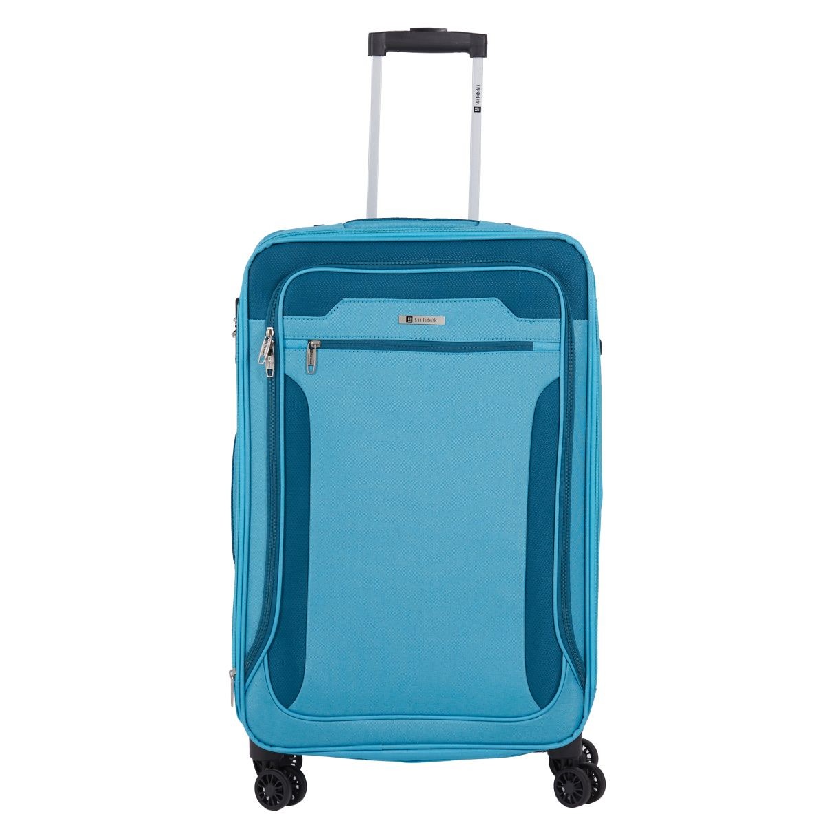 niebieska walizka średnia materiałowa miękka 70 cm z poszerzeniem