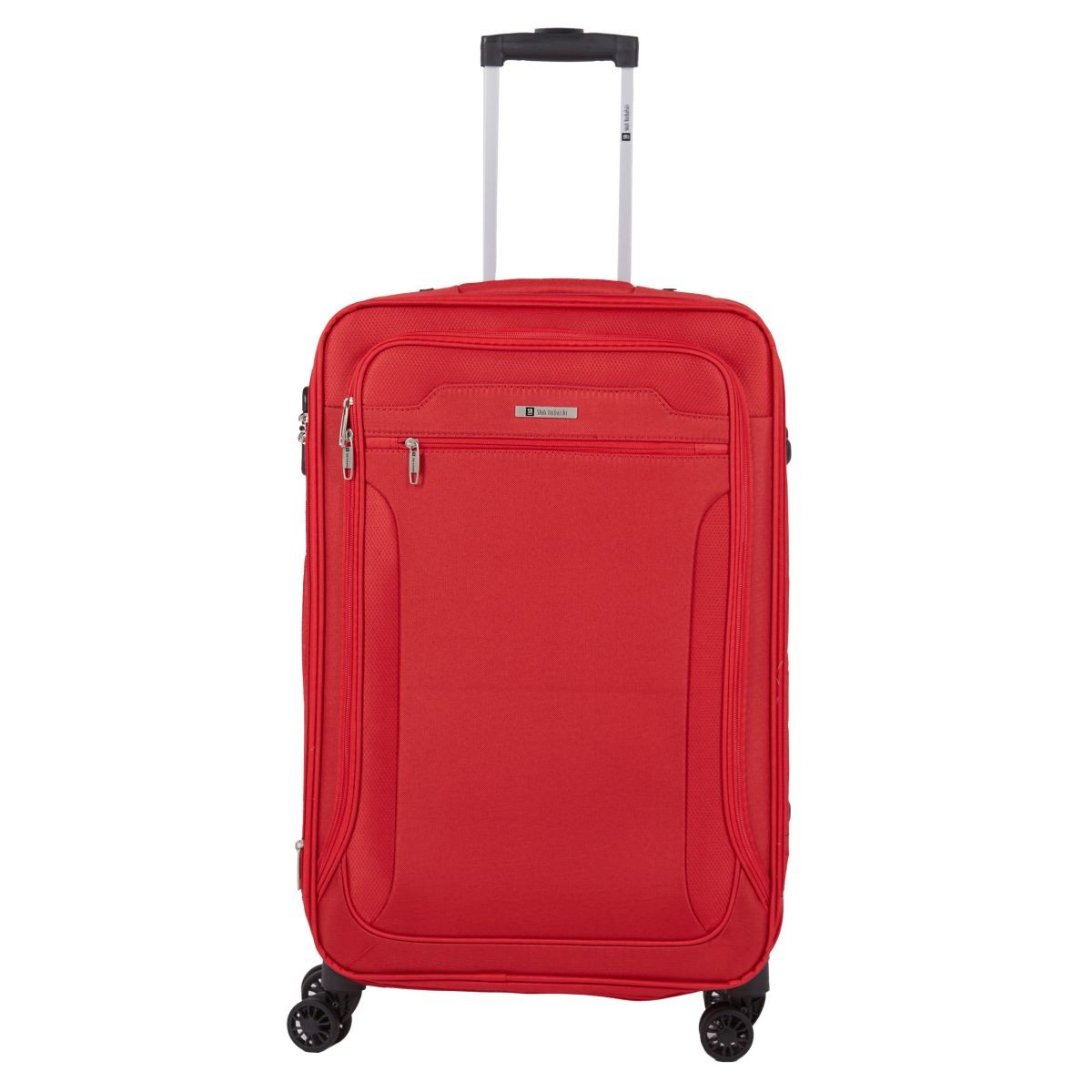 czerwona walizka średnia materiałowa miękka 70 cm z poszerzeniem