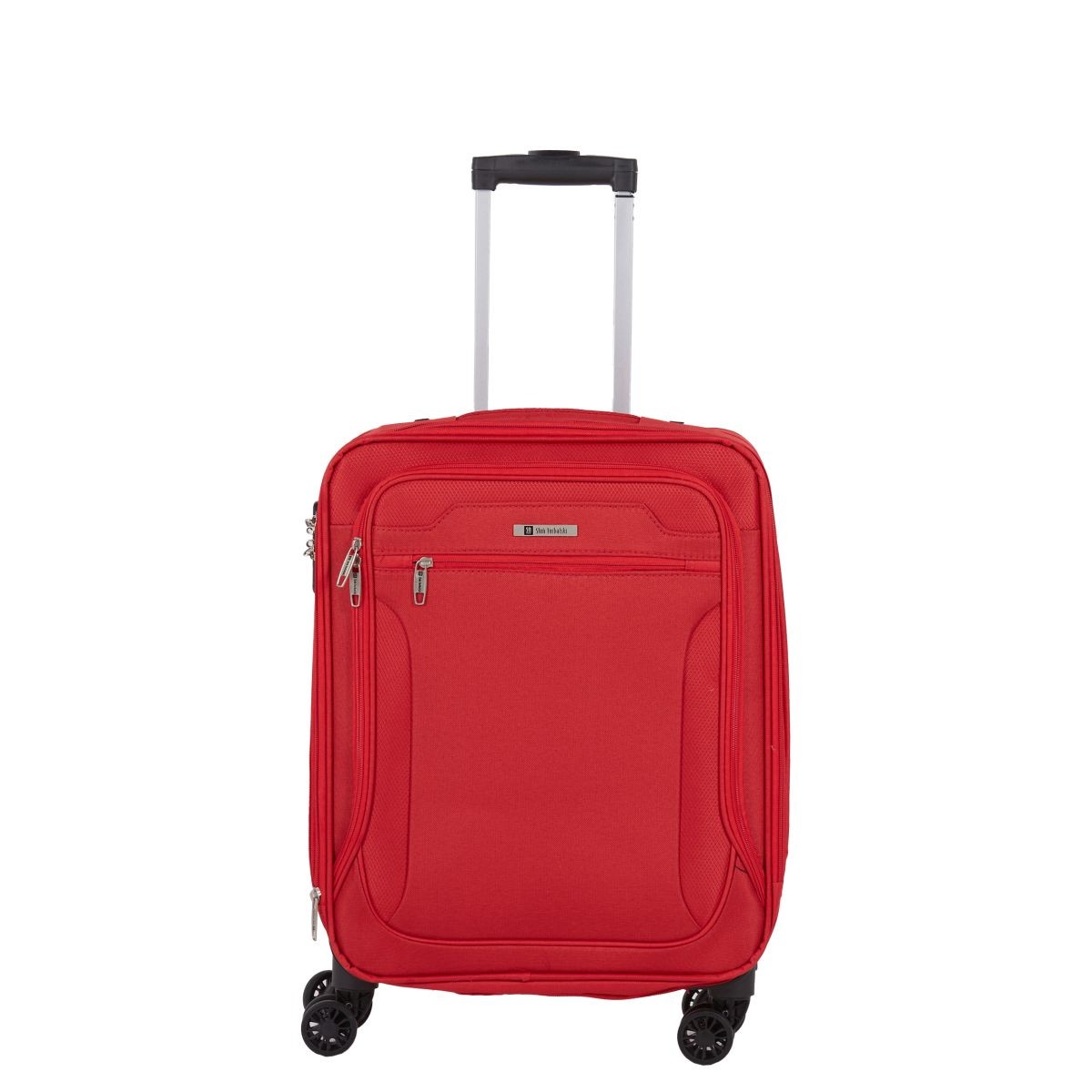 czerwona walizka mała kabinowa materiałowa miękka 55 cm z poszerzeniem