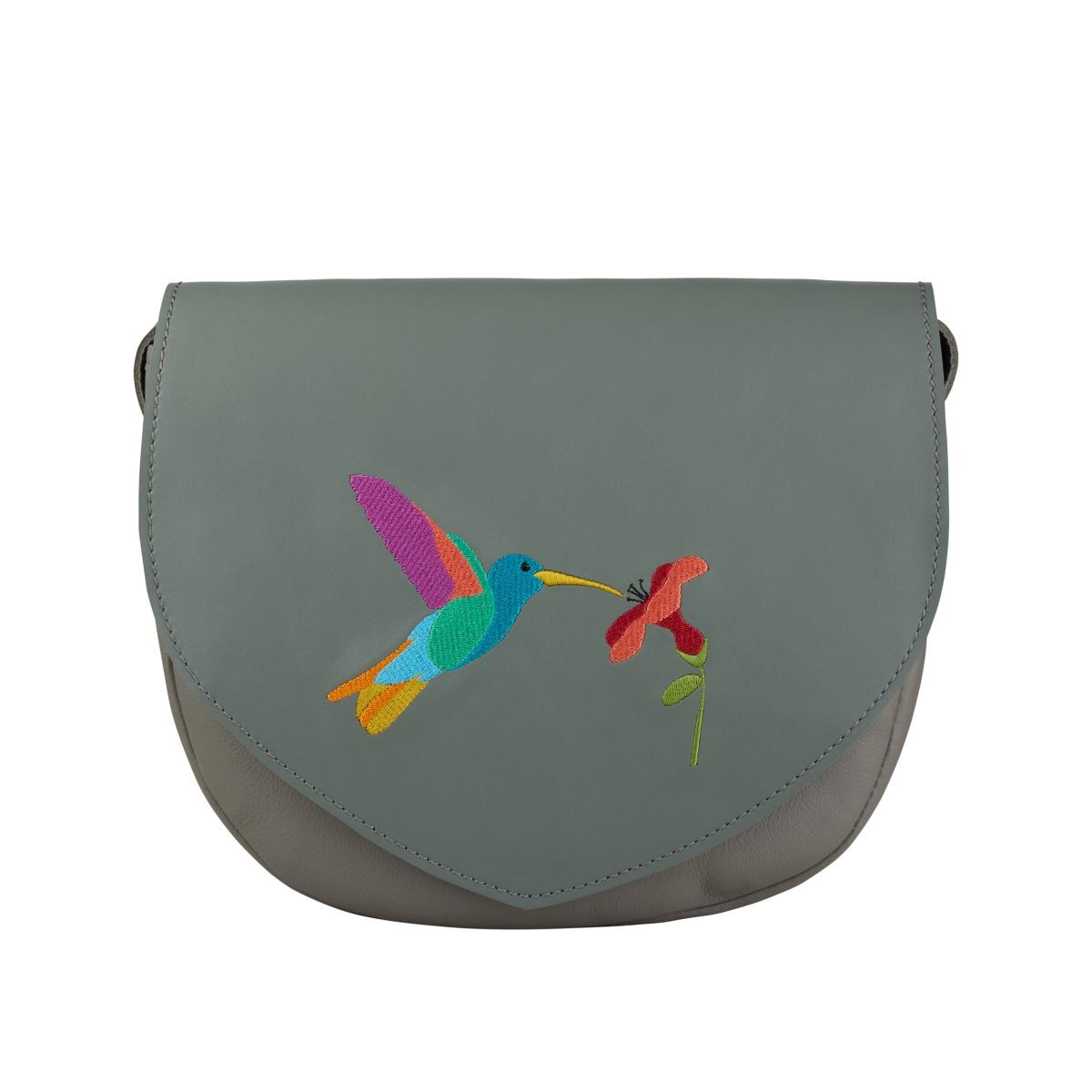 popielata torebka damska skórzana z haftem koliber Birdy na ramię