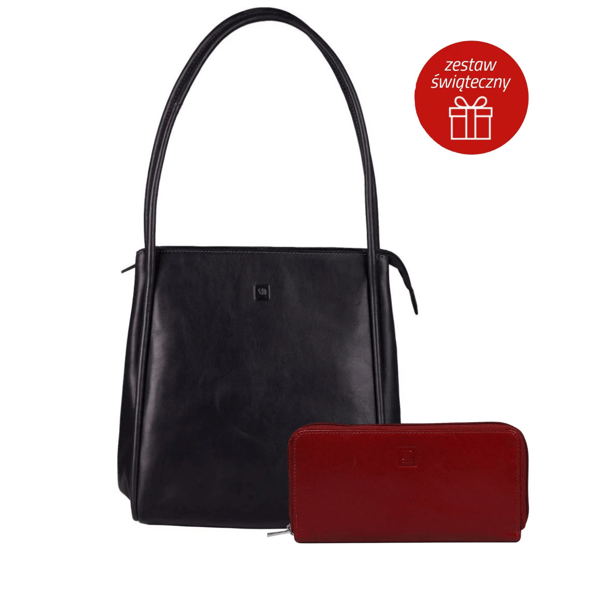ekskluzywny zestaw prezentowy dla niej z czerwonym portfelem i torebką skórzaną