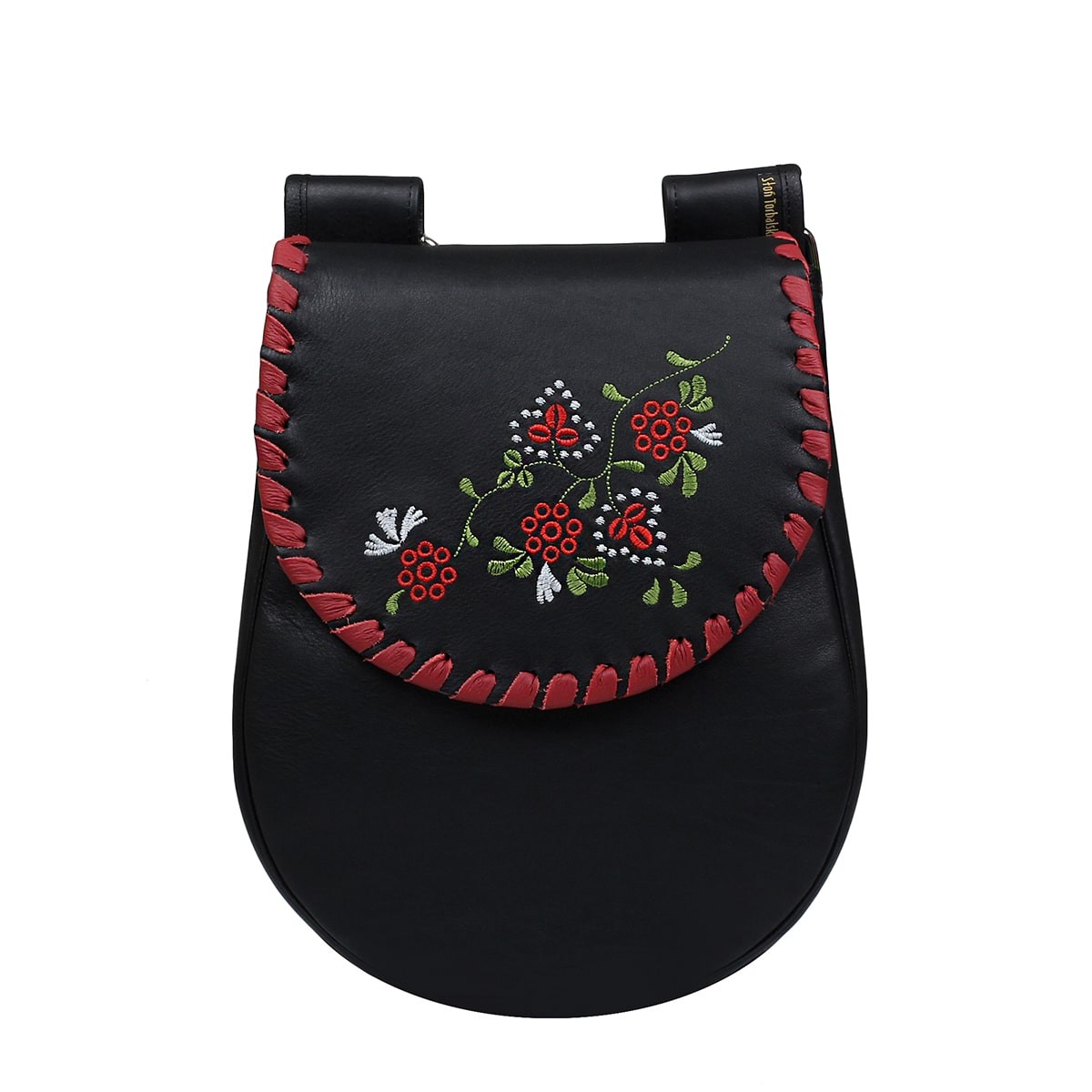 czarna torebka skórzana na ramię Basia Flo z haftem