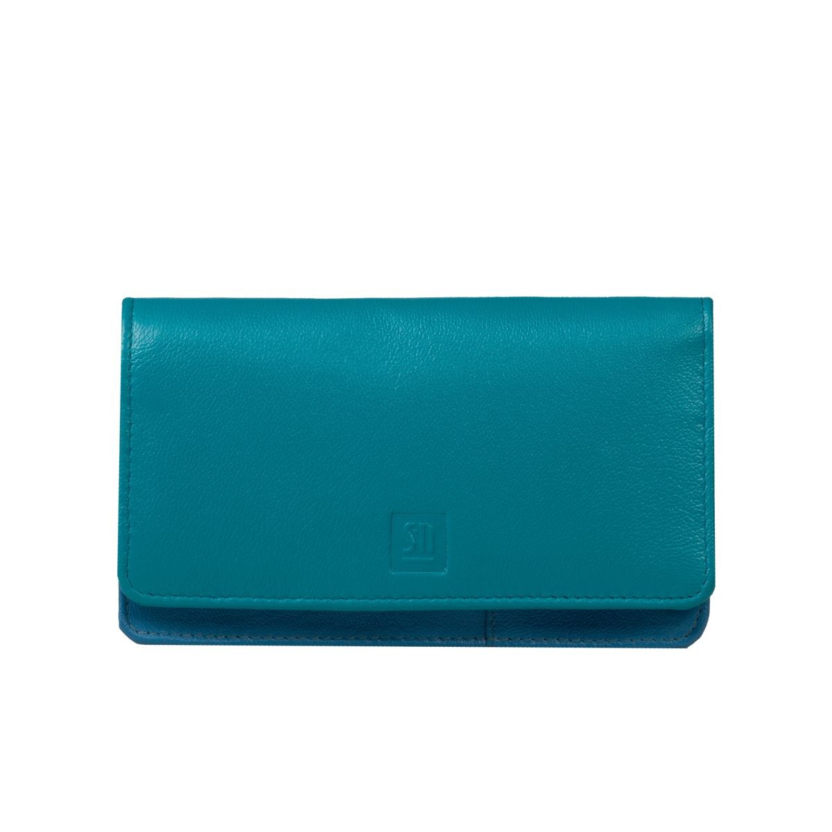 niebieski portfel skórzany damski z kolorowym wnętrzem