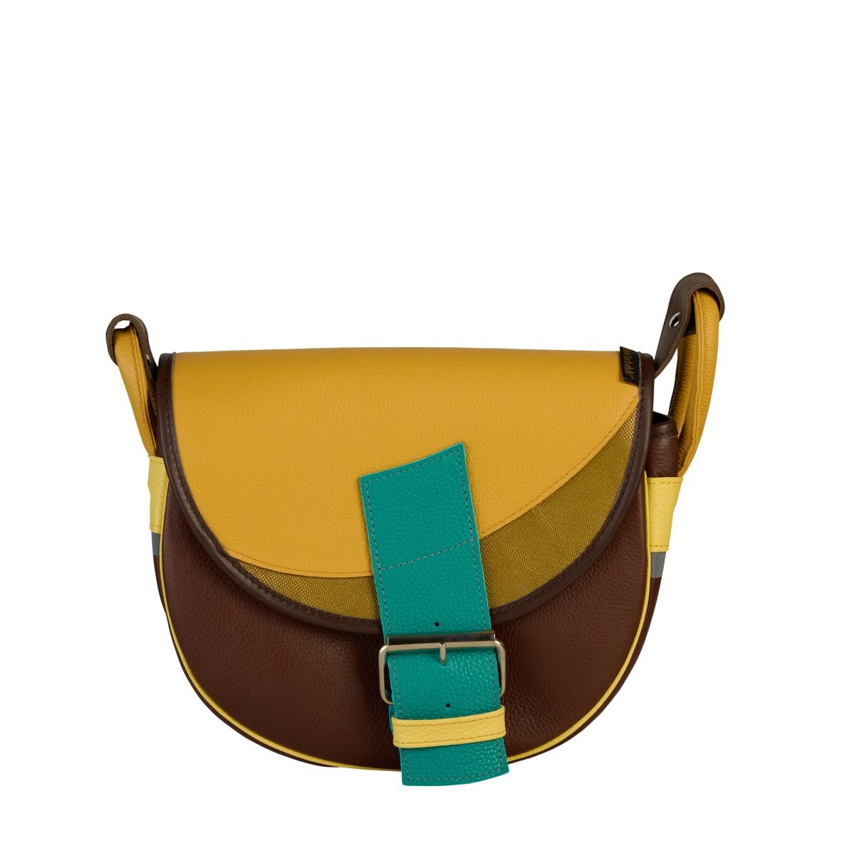 brązowo żółta damska torebka listonoszka skórzana na ramię Freshman Mini