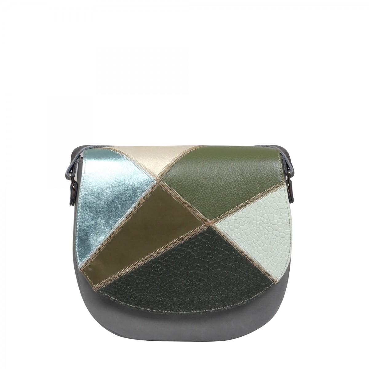 popielato zielona torebka damska skórzana listonoszka na ramię Mała Zu