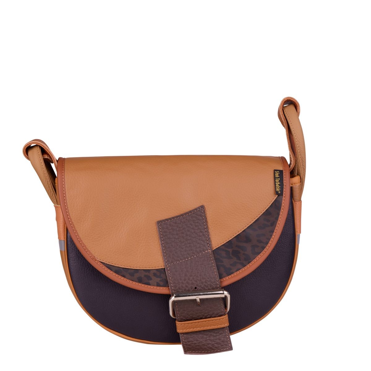 granatowo brązowa torebka damska skórzana Freshman Mini na ramię listonoszka