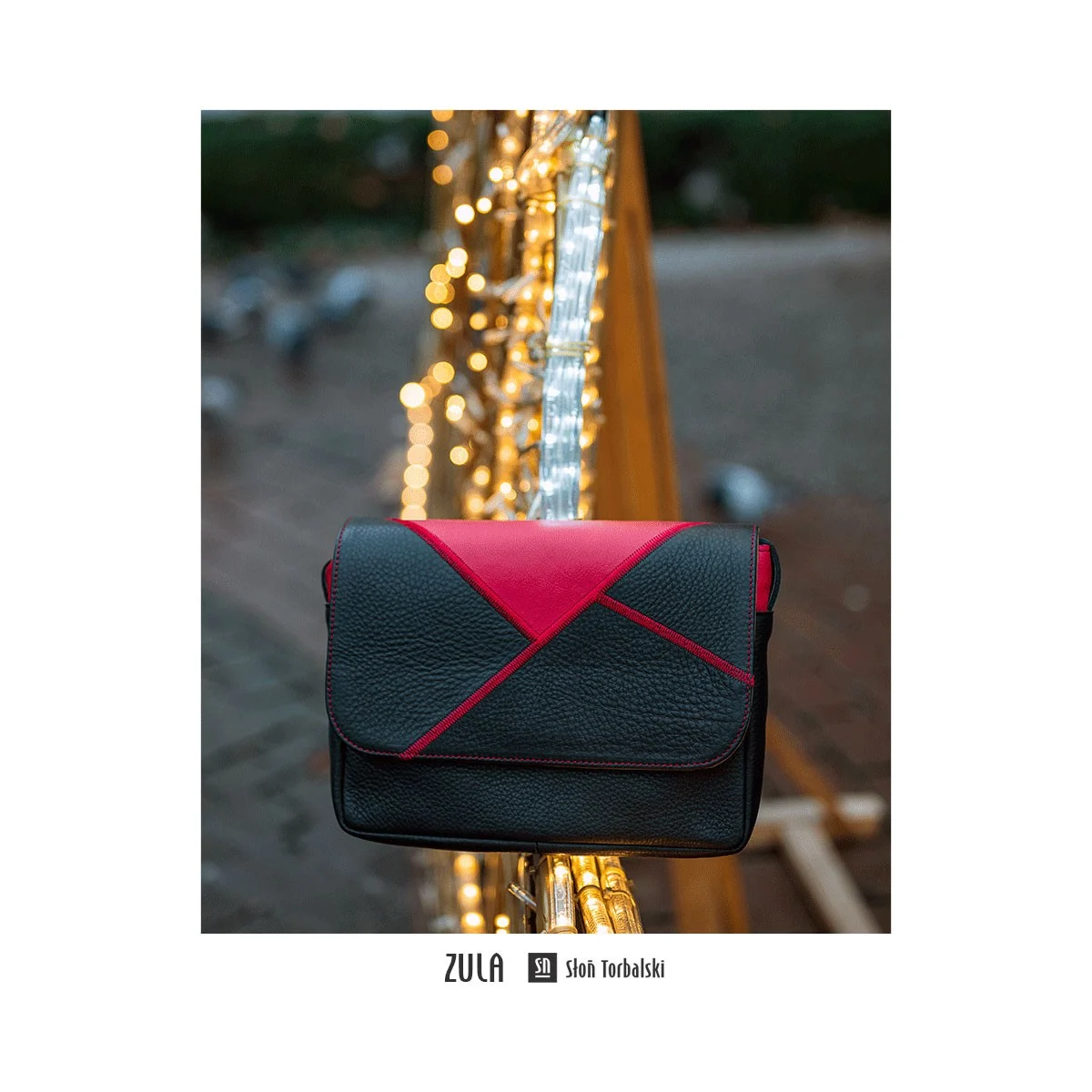 czarno-czerwona torebka damska skórzana patchworkowa Zula na ramię