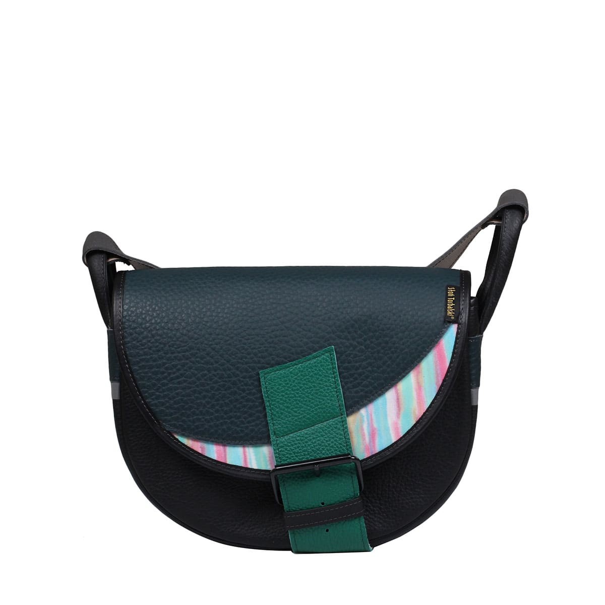 czarna z zielonym językiem damska torebka listonoszka skórzana na ramię Freshman Mini