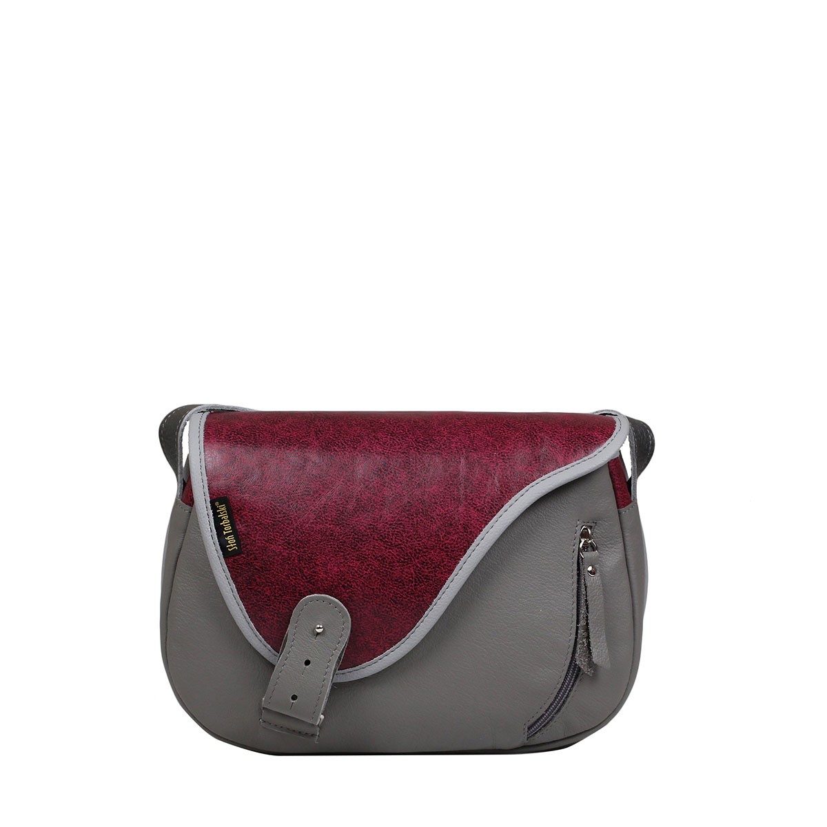 popielato-fioletowa torebka damska  listoniszka skórzana Mouse na ramię