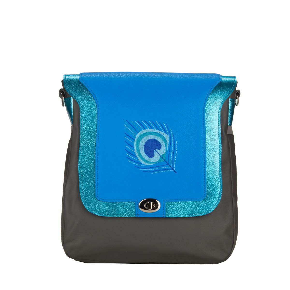 popielata torebka damska skórzana na ramię Pawie Pióro