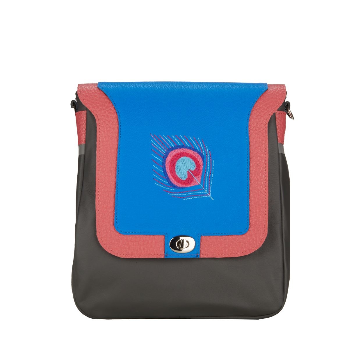 popielata torebka damska skórzanana ramię Pawie Pióro