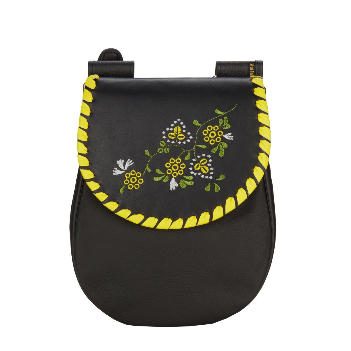 czarno-żółta torebka skórzana Basia Flo na ramię