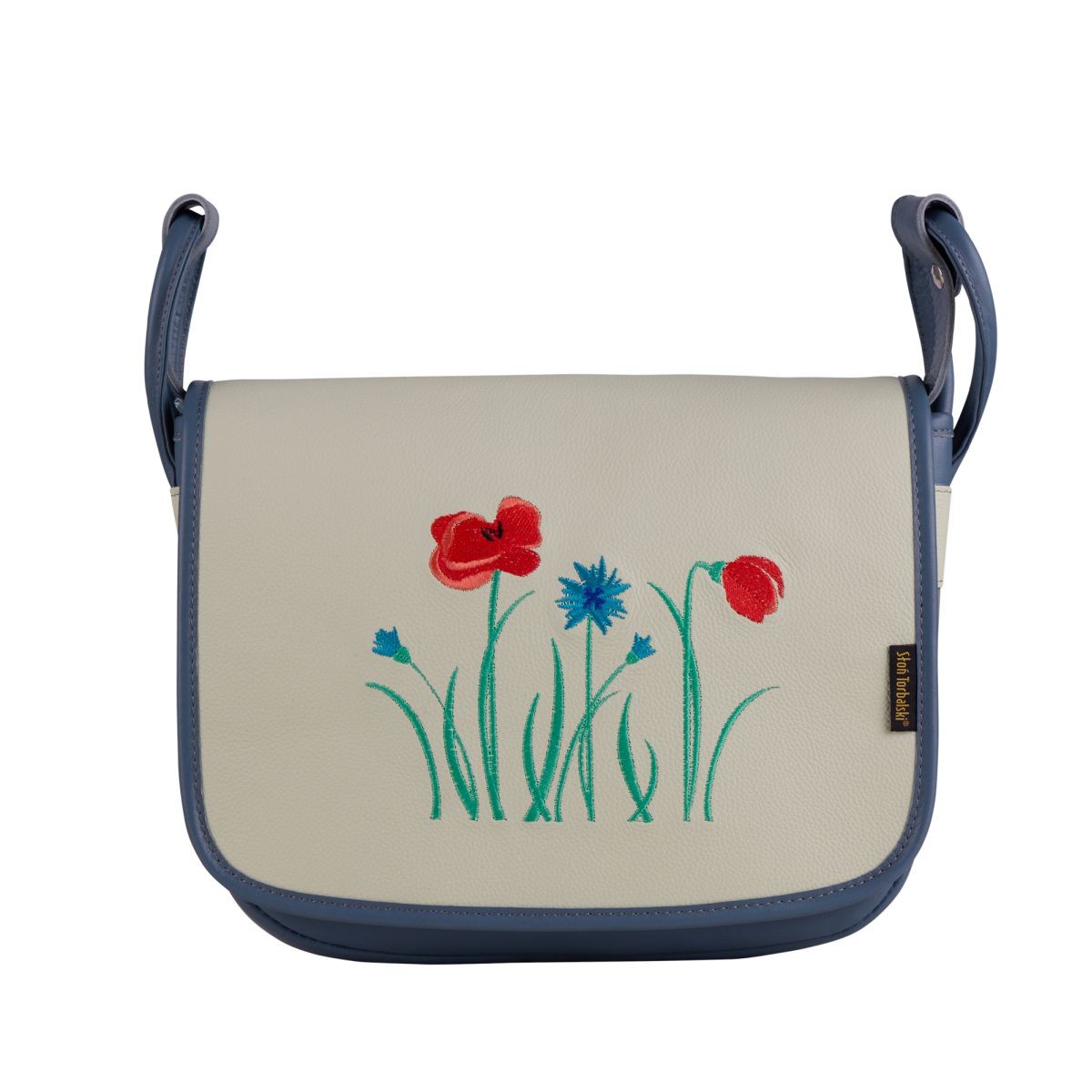 popielata torebka damska skórzana listopnoszka  z haftem Pola