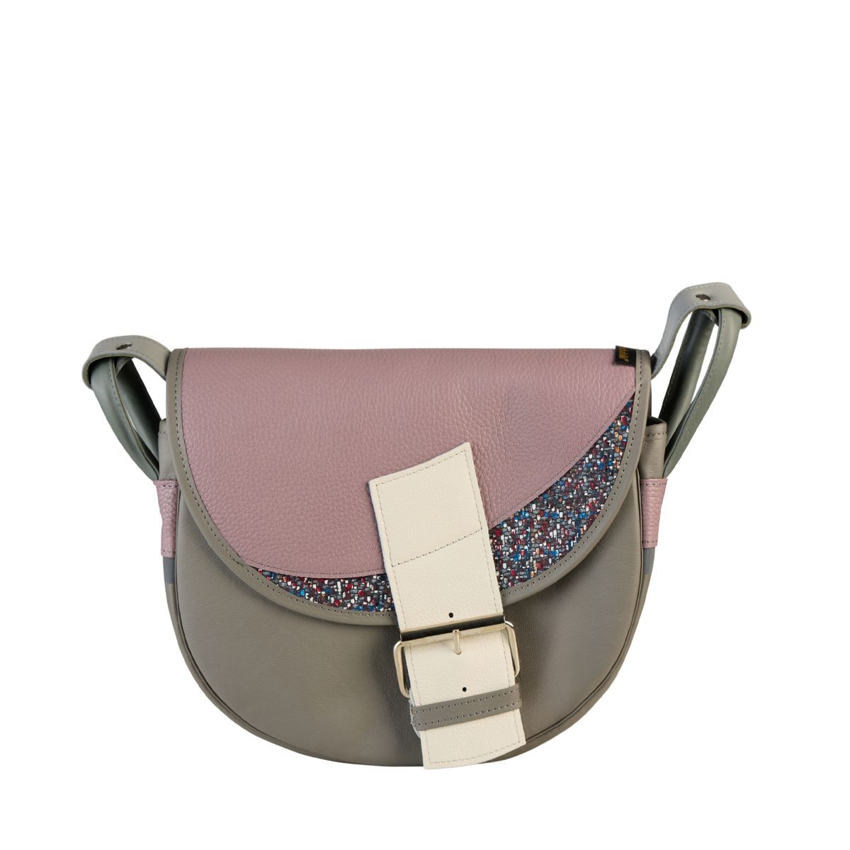 popielato różowa skórzana torebka damska listonoszka na ramię Freshman Mini