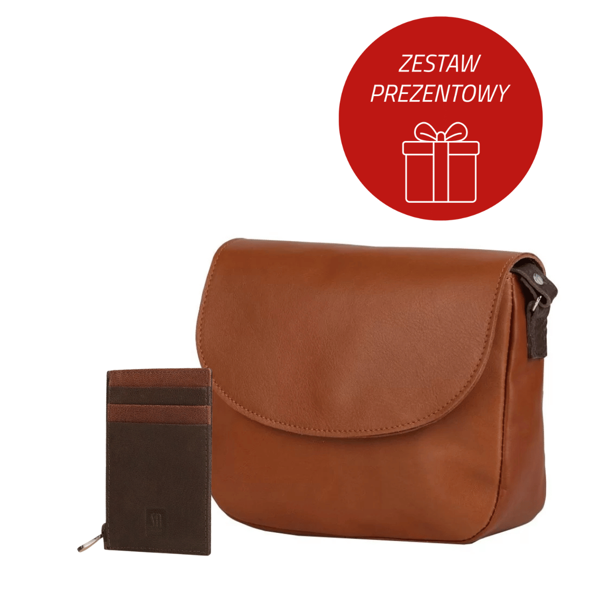 zestaw prezentowy dla niej z brązowym etui i torebką skórzaną