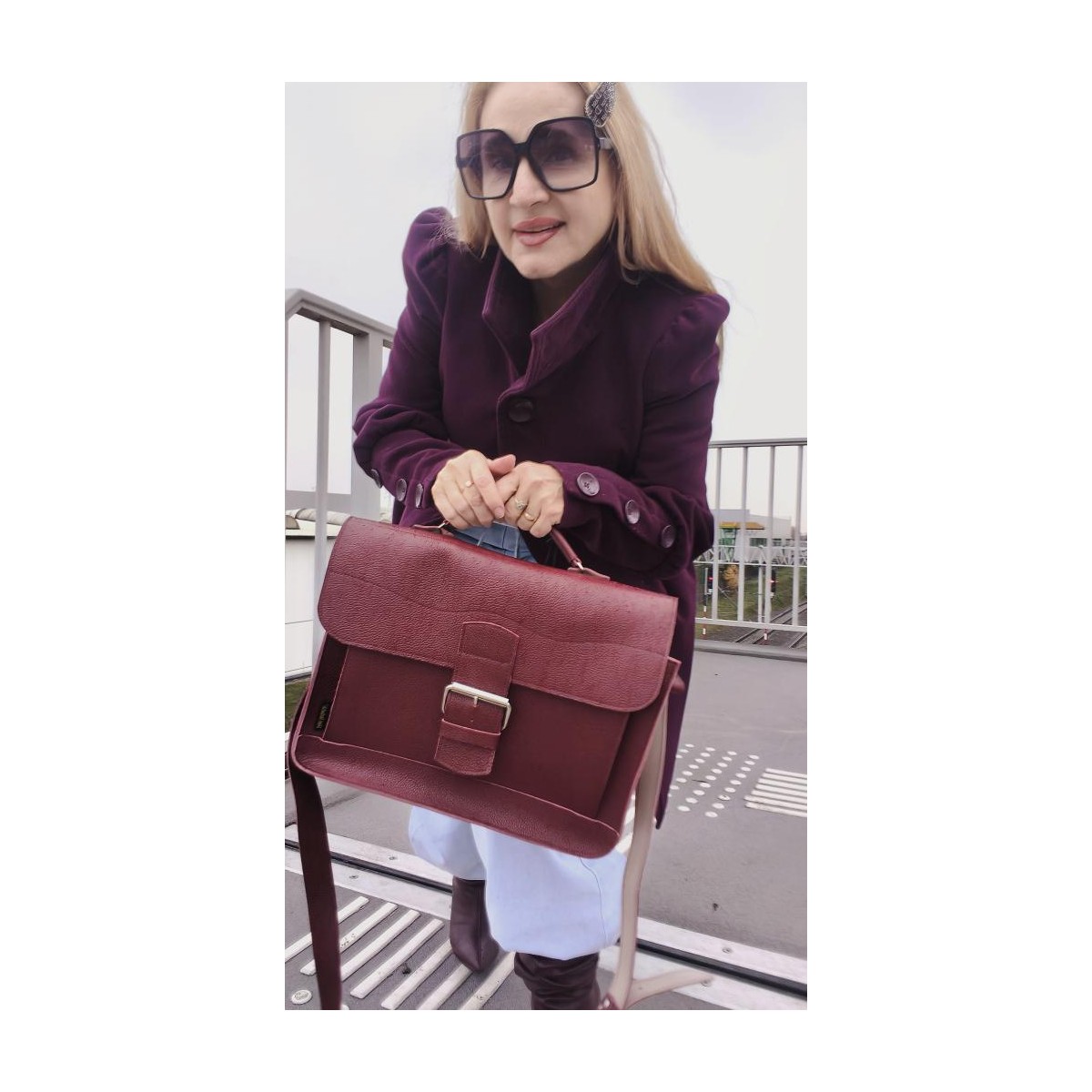 bordowa torba skórzana na ramię i do ręki  Boston