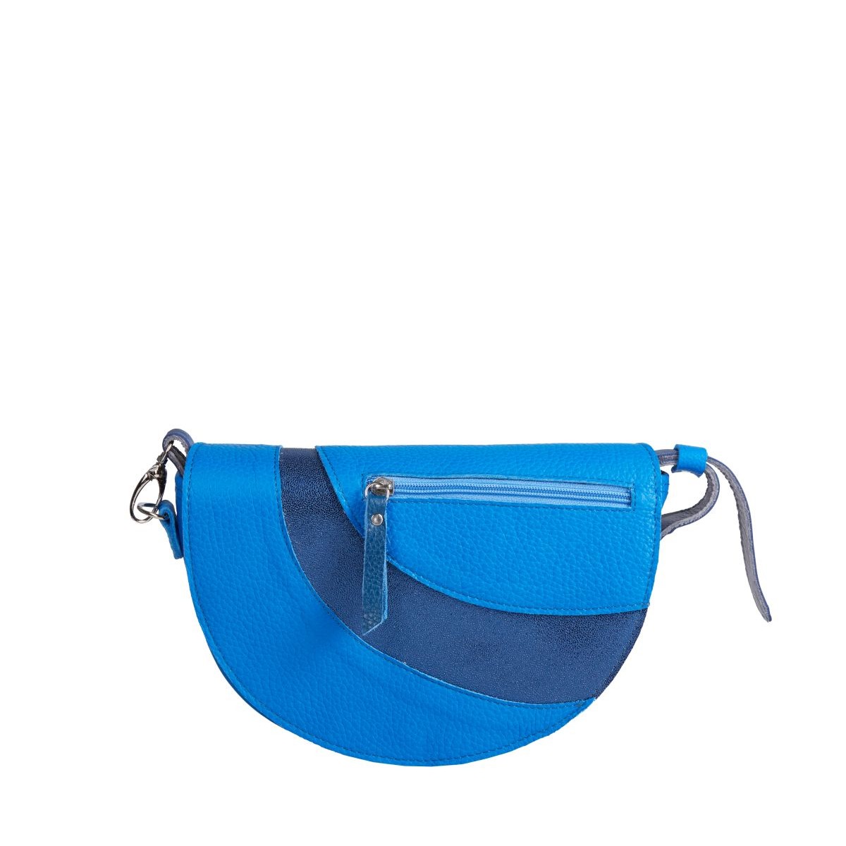 niebieska torebka skórzana półokrągła z funkcją nerki Mała Mi