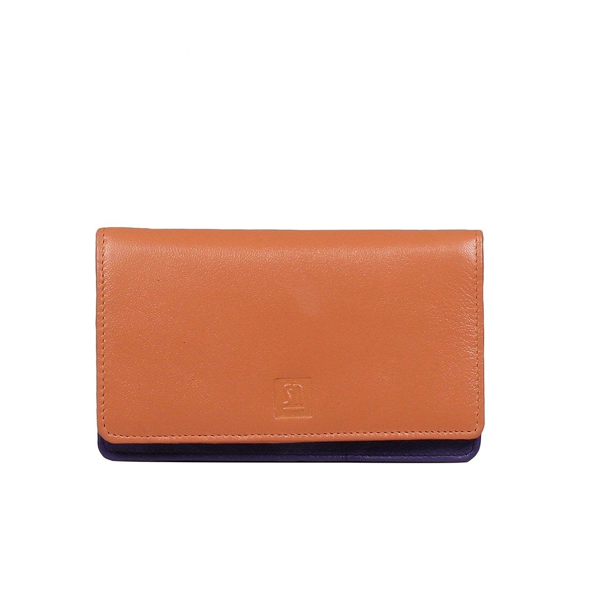 pomarańczowy portfel skórzany damski z kolorowym wnętrzem
