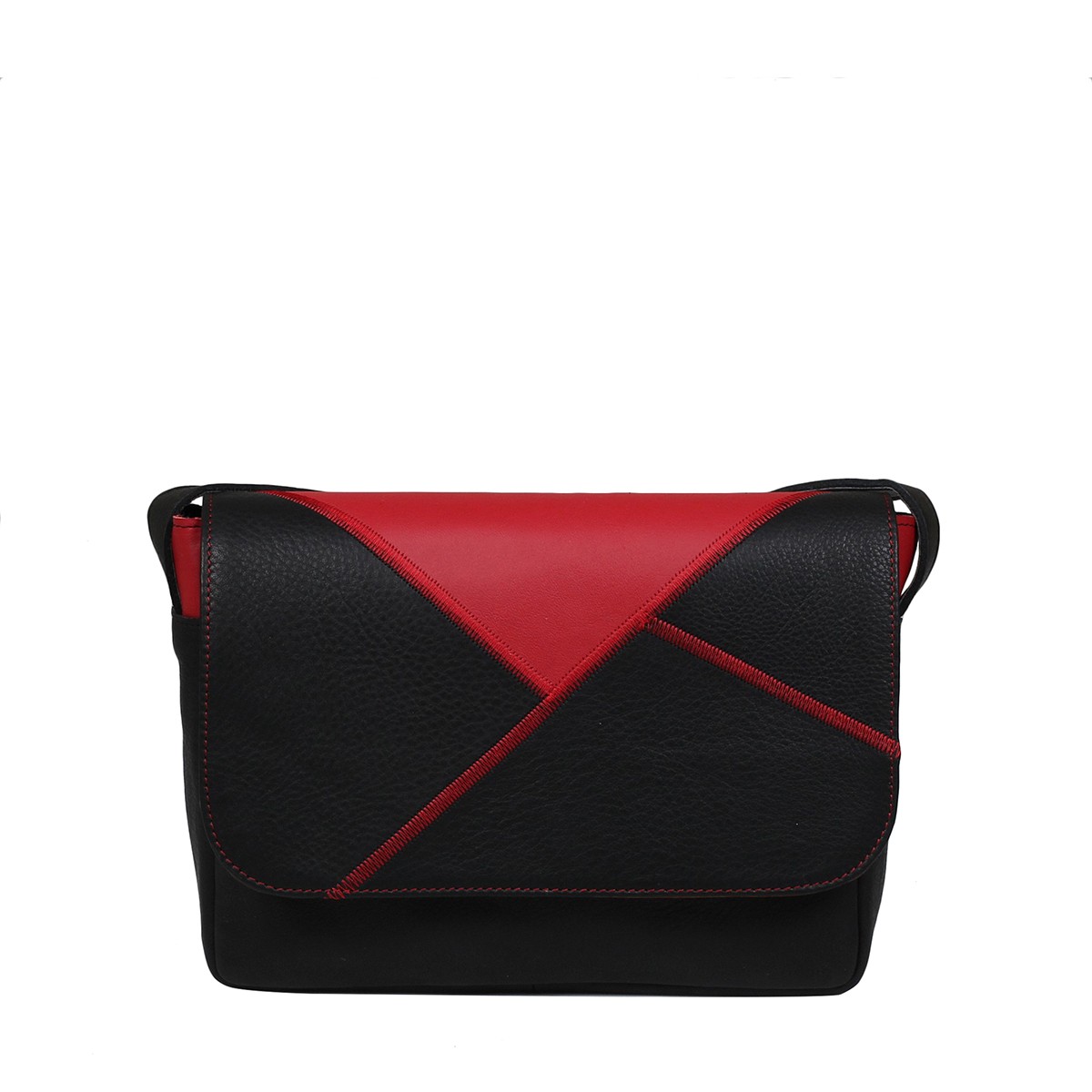 czarno-czerwona torebka damska skórzana patchworkowa Zula na ramię