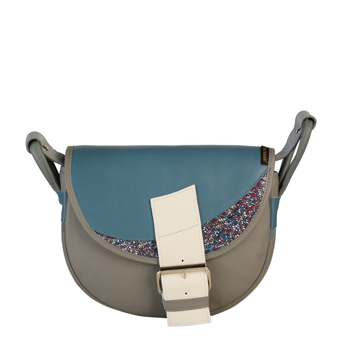  popielato niebieska damska torebka listonoszka skórzana na ramię Freshman Mini