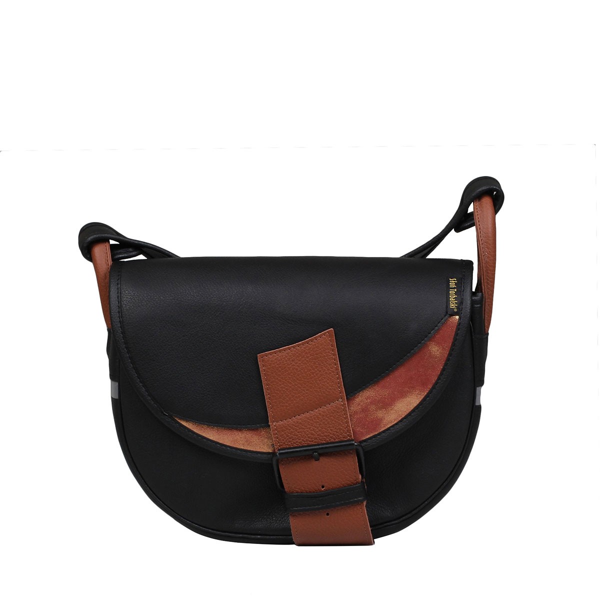 czarno-pomarańczowa damska torebka listonoszka skórzana na ramię Freshman Mini