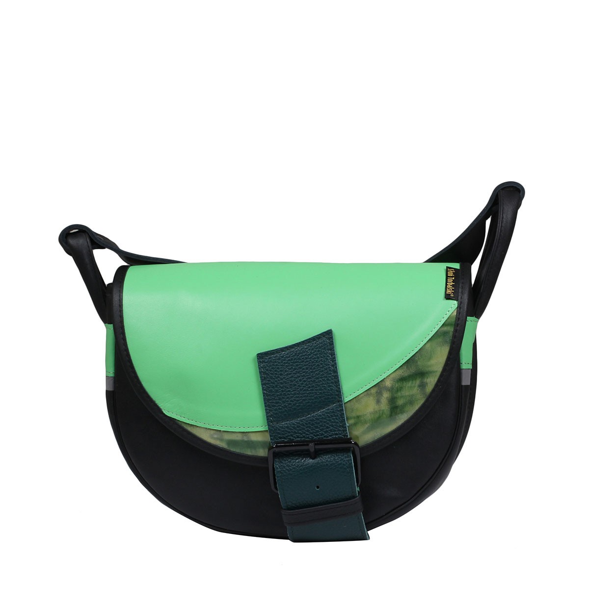 czarna z zieloną klapą damska torebka listonoszka skórzana na ramię Freshman Mini