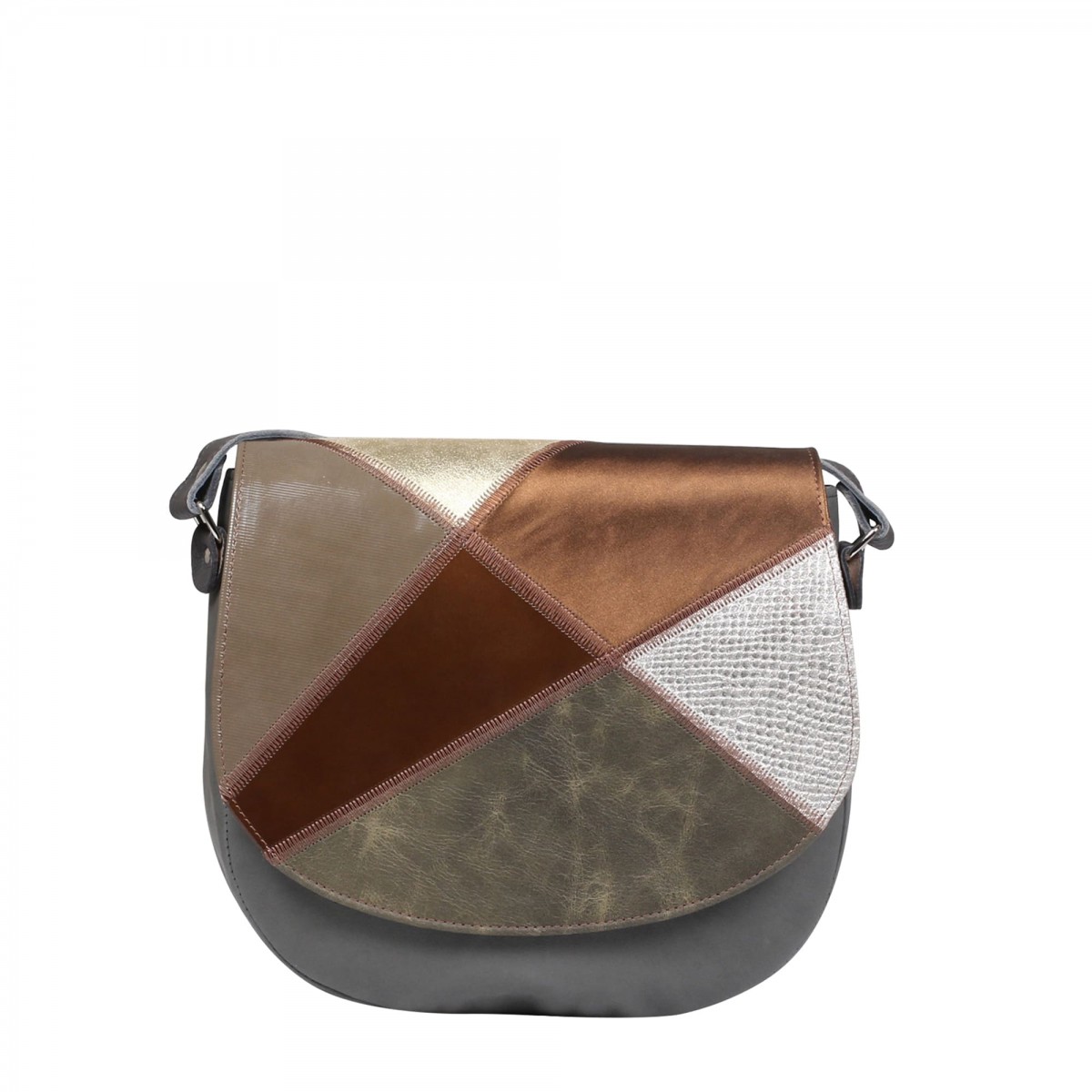 popielato brązowa  damska torebka  skórzana listooszka na ramię  Mała Zu