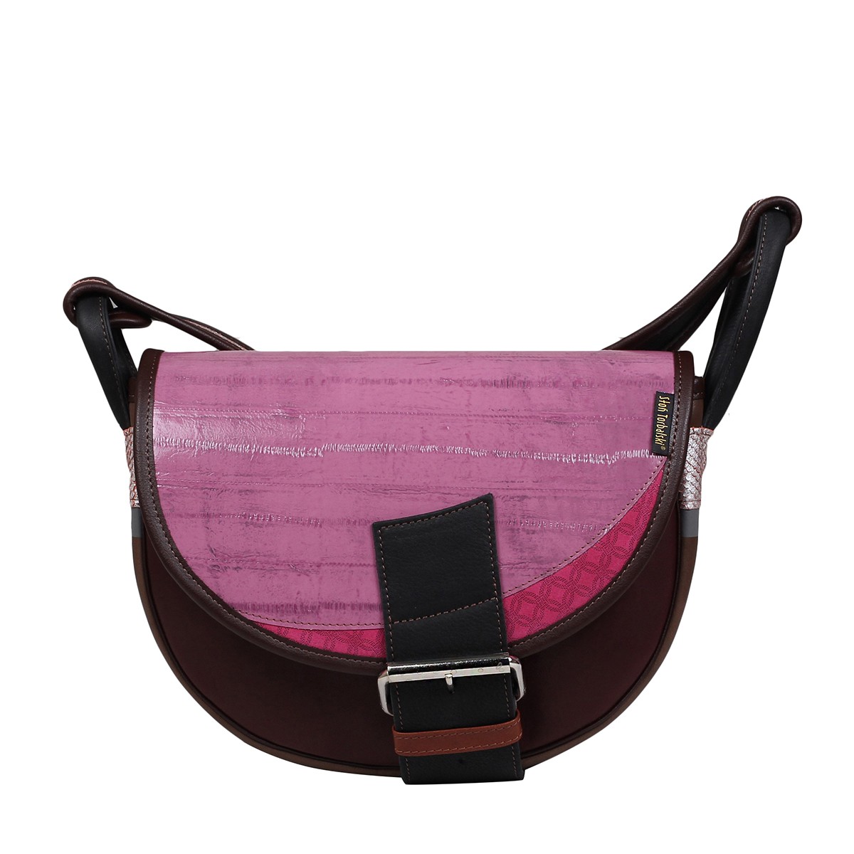 brązowo różowa damska torebka listonoszka skórzana na ramię Freshman Mini