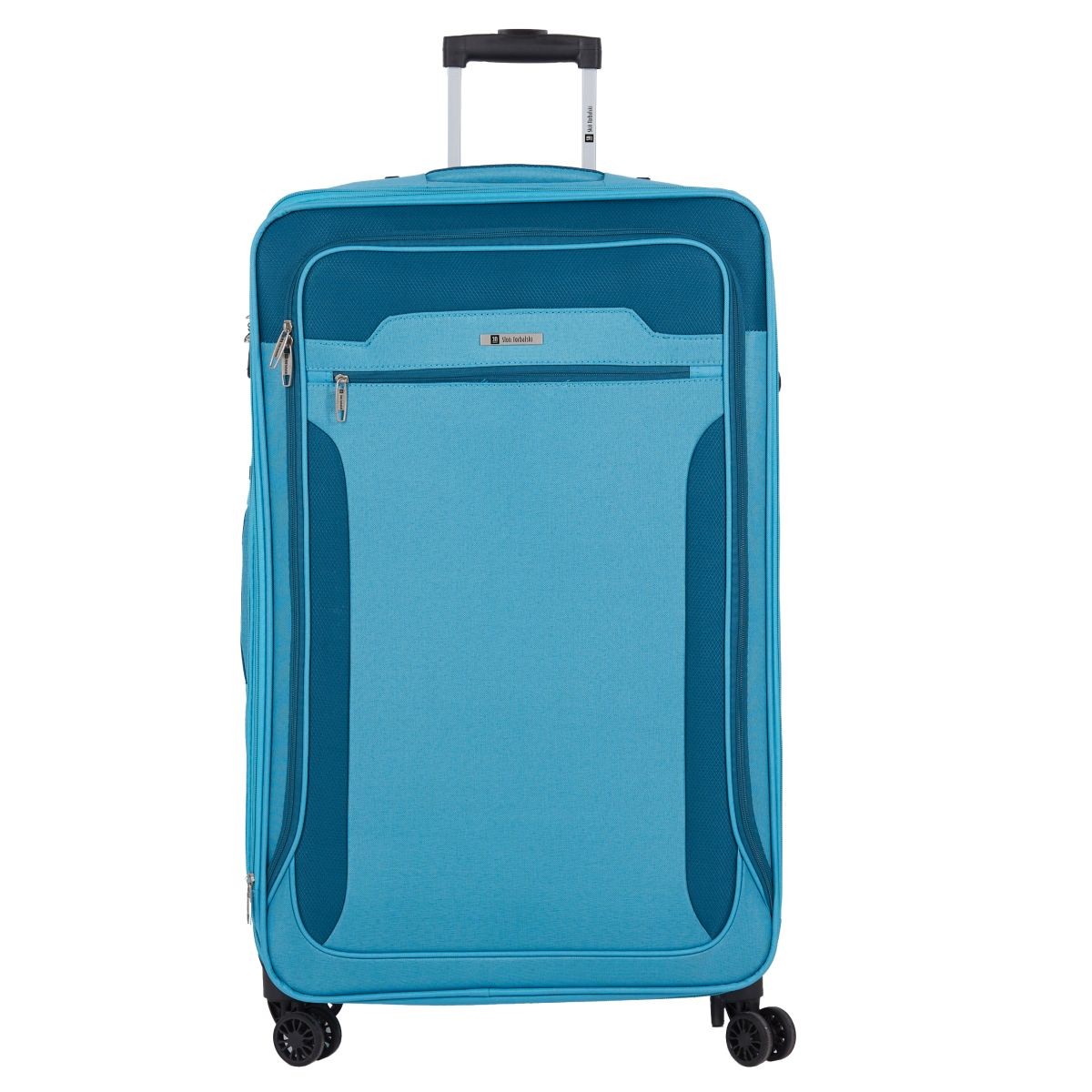 niebieska walizka duża materiałowa miękka 80 cm  z poszerzeniem