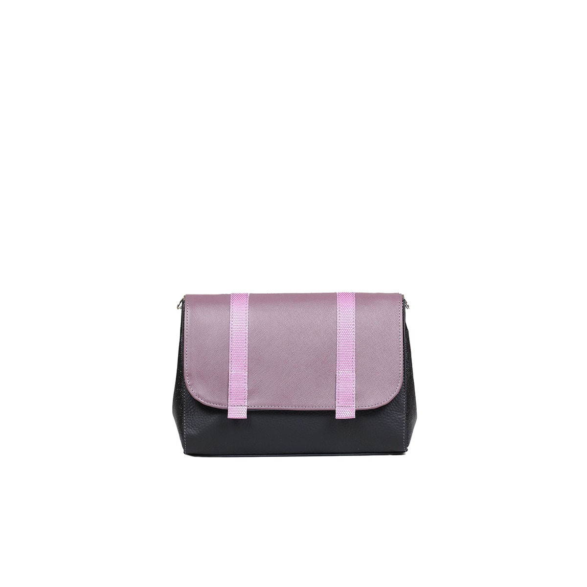 torebka damska skórzana Jaśmin na ramię czarno-różowa