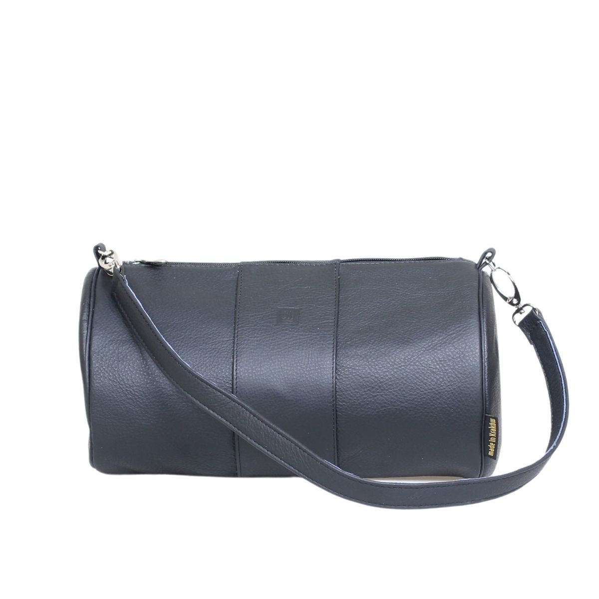 czarna skórzana okrągła torebka tuba