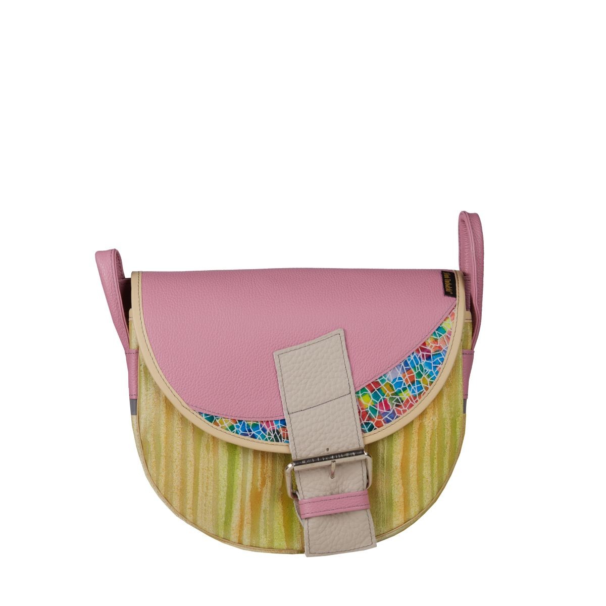 -żółto różowa damska torebka listonoszka skórzana na ramię Freshman Mini