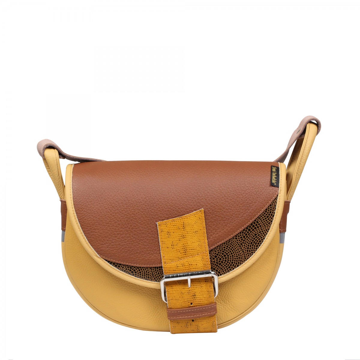 żółto brązowa damska torebka skórzana  listonoszka  na ramię Freshman Mini