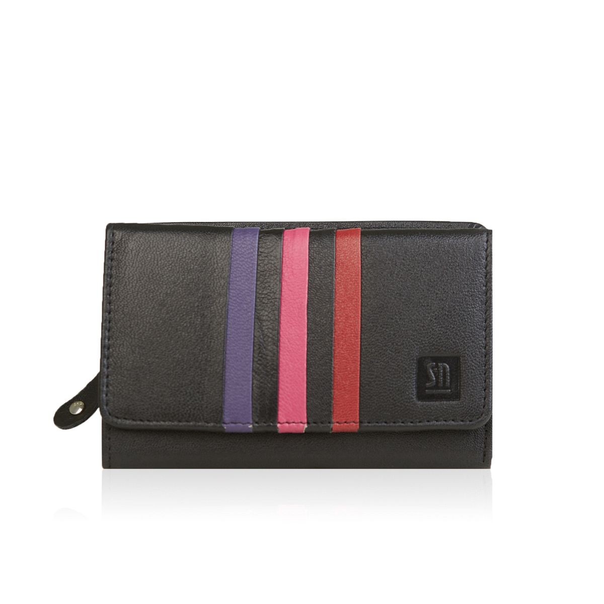 czarny portfel skórzany damski z kolorowymi detalami
