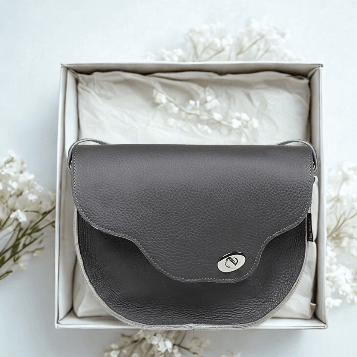 -popielata torebka damska skórzana na ramię Sophie