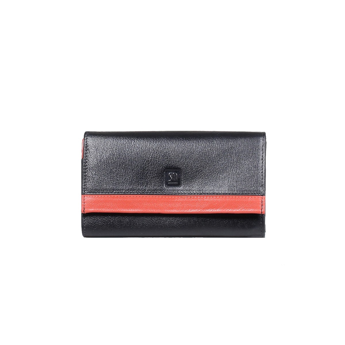 portfel skórzany czarny z czerwonym detalem