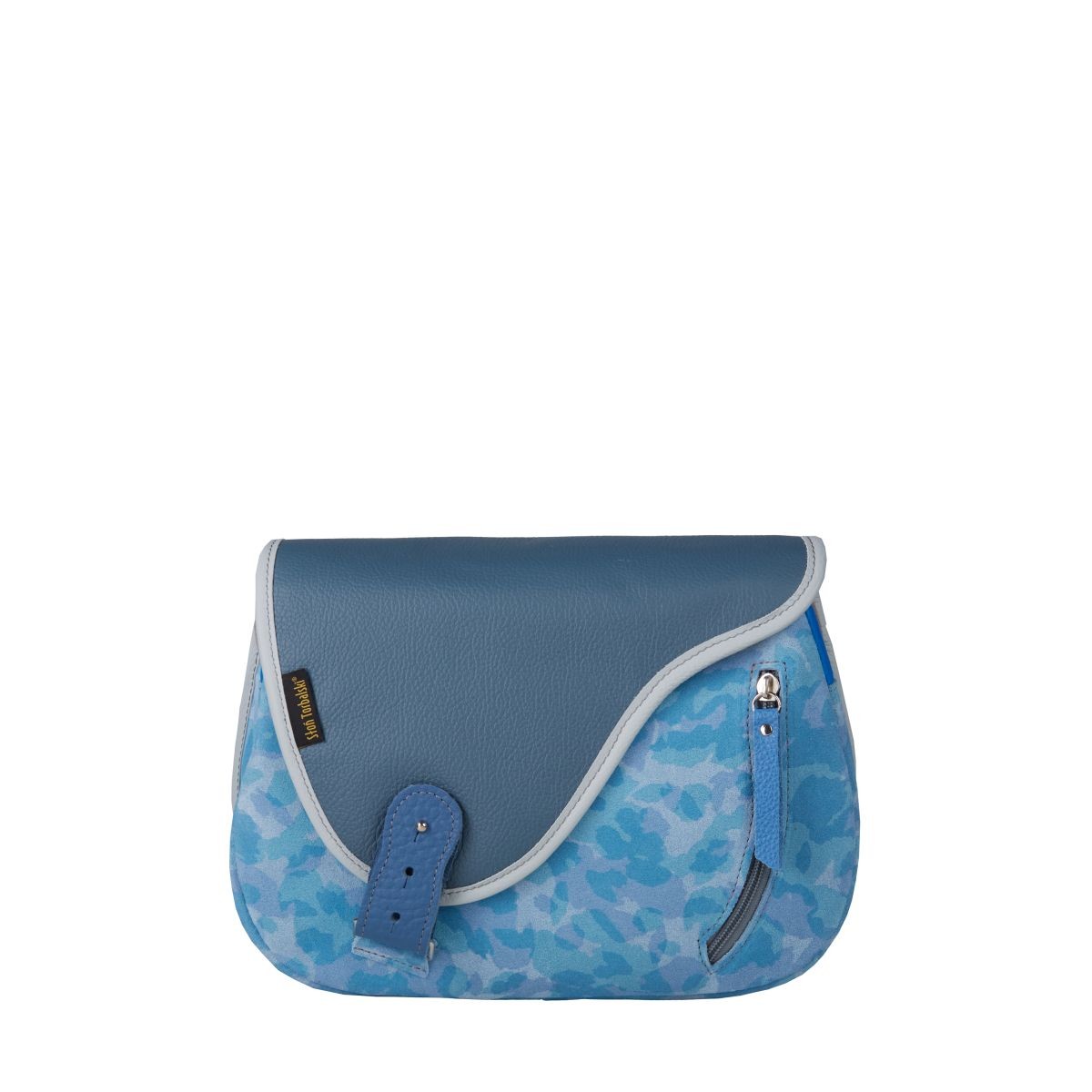 -niebieska torebka damska skórzana Mouse na ramię