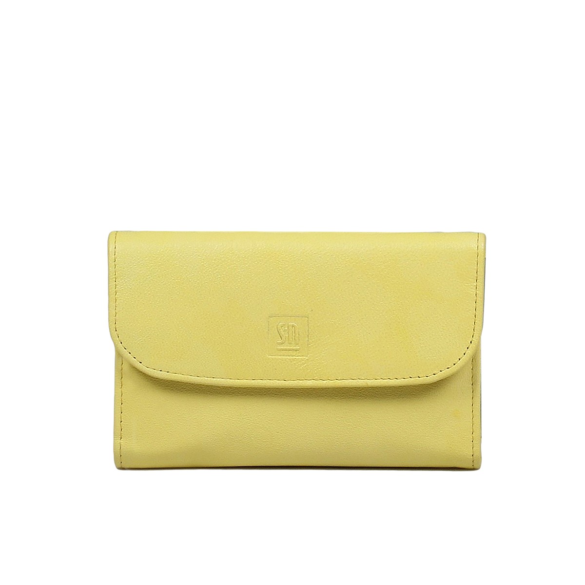-żółty portfel skórzany damski z kolorowym wnętrzem