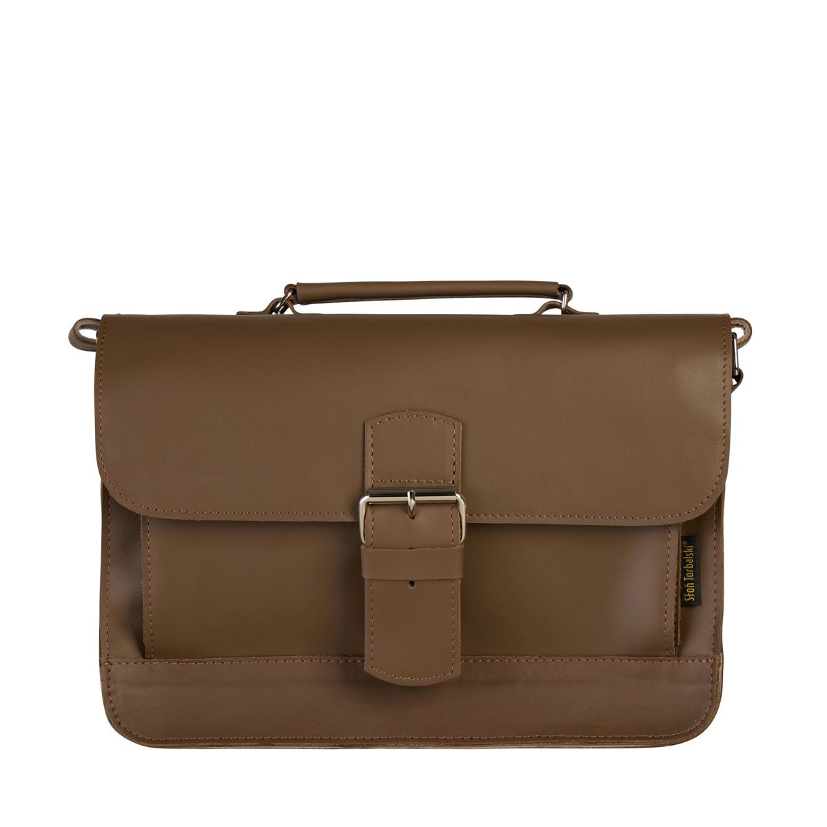 -beżowa torba skórzana listonoszka na ramię i do ręki  OLY