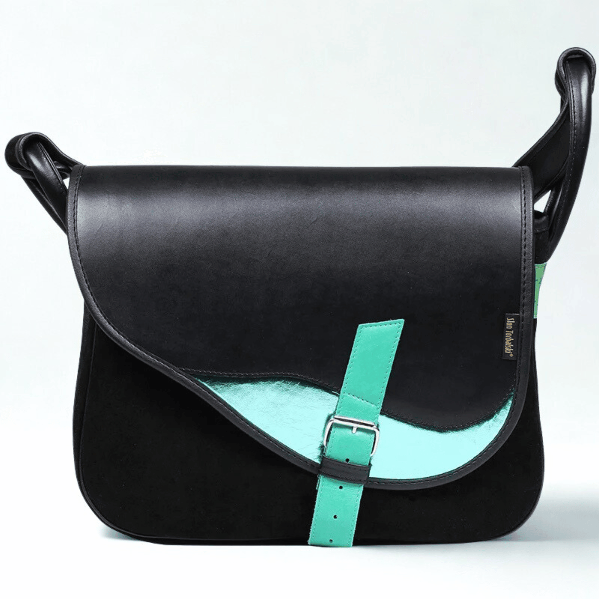 torebka damska skórzana Freshman na ramię listonoszka czarno-zielona