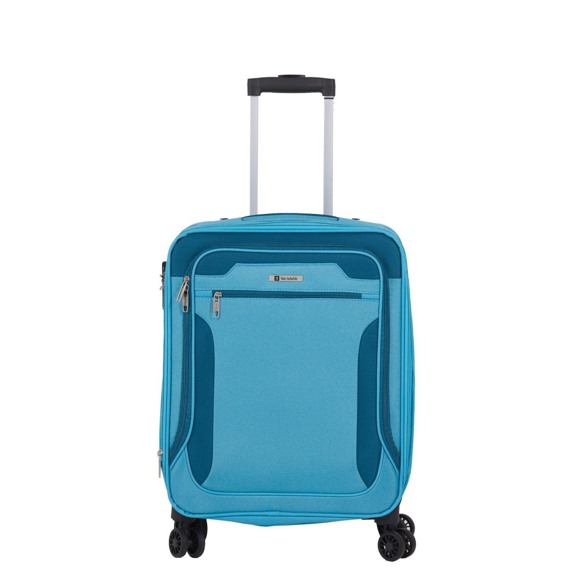 niebieska walizka mała kabinowa materiałowa miękka 55 cm z poszerzeniem